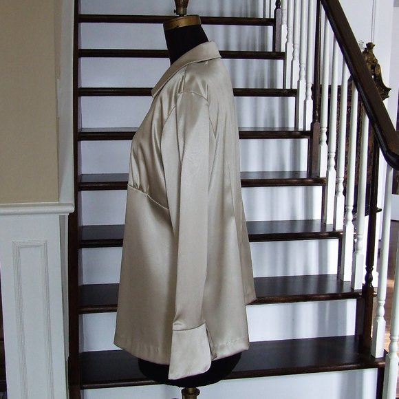 Beige Gold Satin Stretching Blouse Tunic Formal Maternity Top L - Picture 3 of 7